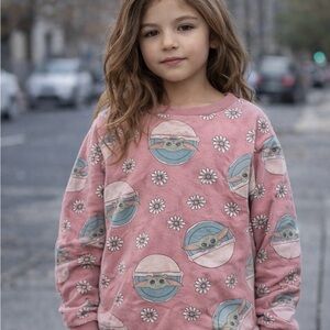 Star Wars Girls' Pink Grogu & Daisy Print Sweatshirt
